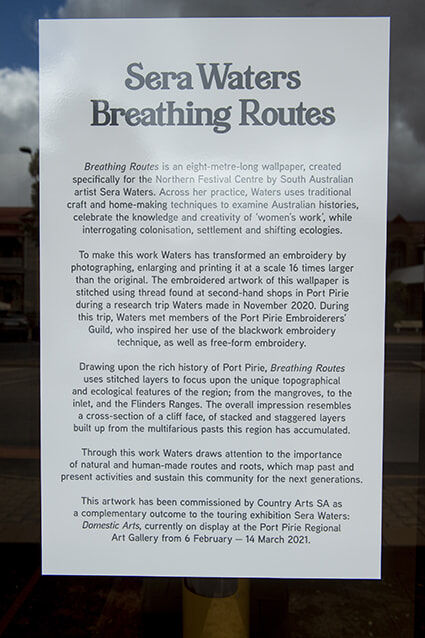 A photograph of the text accompanying Breathing Routes by textile artist Sera Waters