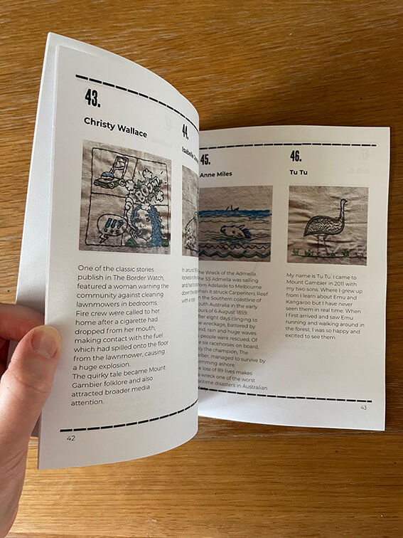 Photograph of the Telling Tales booklet opening to the artwork pages